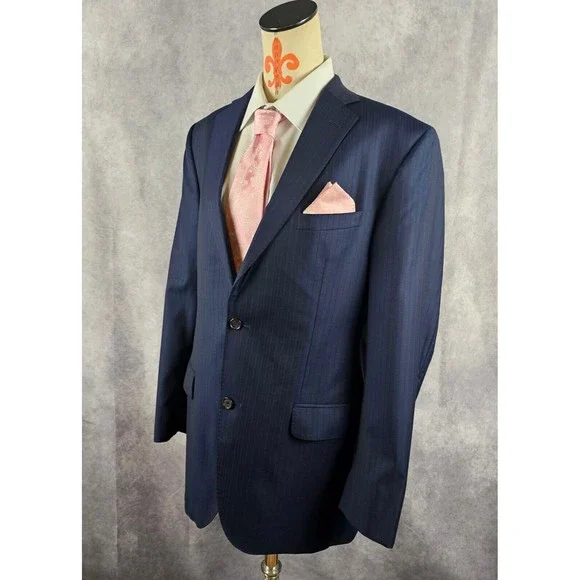 Daniel Cremieux Loro Piana Dawson 40L Super 130s Wool Blue Stripe Blazer Jacket